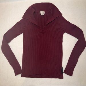 Calvin Klein Jeans Burgundy Ribbed Collar Long Sleeve Top